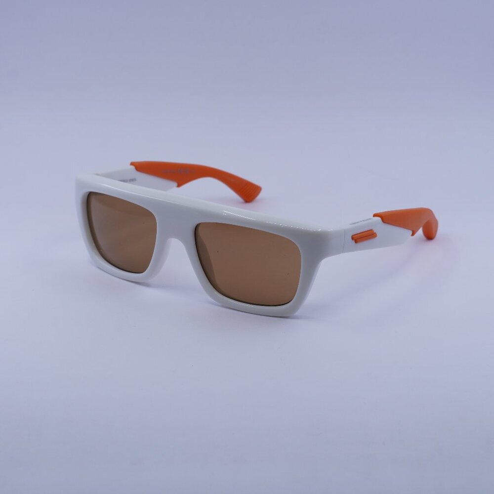 Bottega Veneta BV1232S 004 Sunglasses Ivory/Orange Rectangle Frame, Brown Lenses